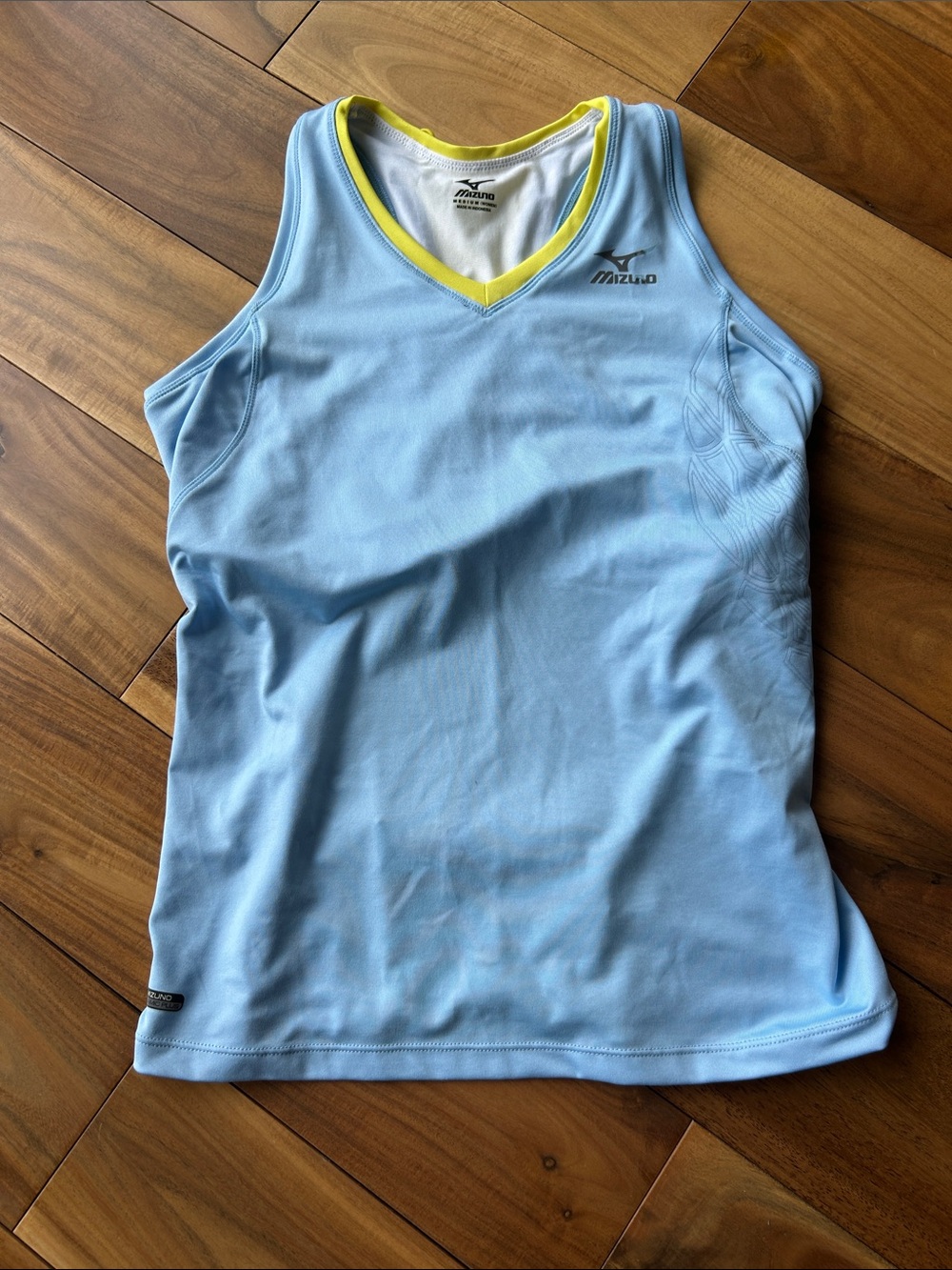 Mizuno Light Blue Performance Tank with Yellow Trim